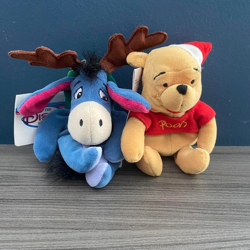 Vintage Disney Store Winnie the Pooh & Reindeer Eeyore Bean Bag‎ Plush Set